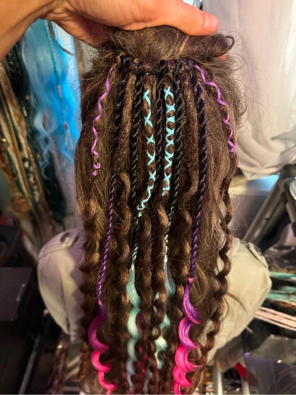 Bright Pink & Aqua Clip-In Hair Accent Extensions for Women